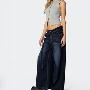 Women's Wide-Leg Dark Blue Jeans